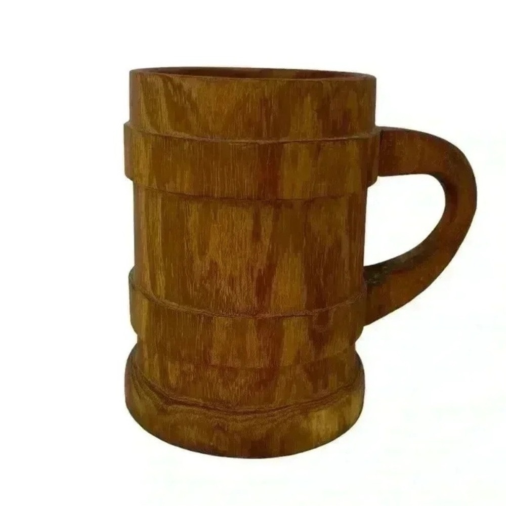 Vintage Hand Carved Wooden Mug Rustic Trinket Holder Pen Cup Knickknack Decor
